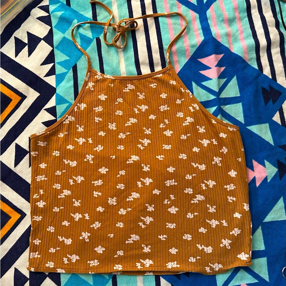 O’Neill | Hawaiian Floral Rust Colored Viscose Halter Top | Size Large NWOT